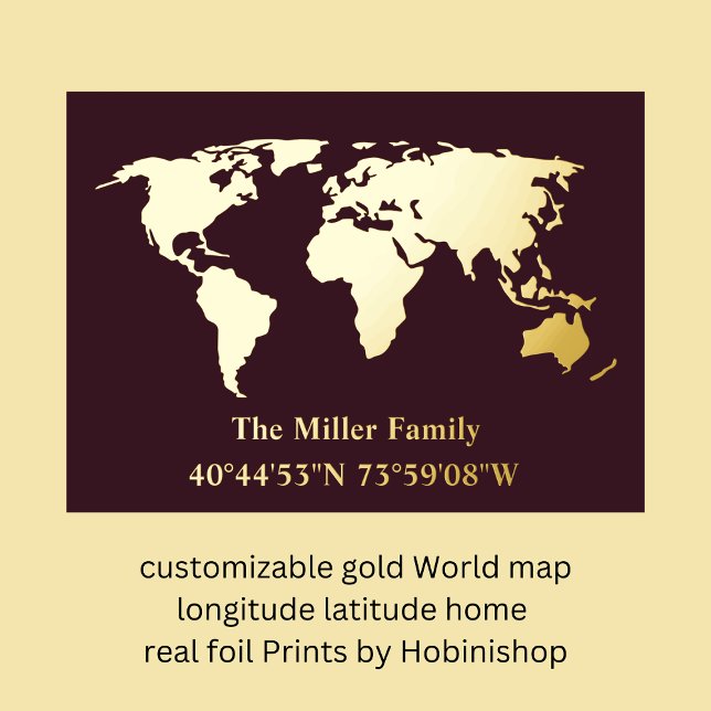 luxury gold world map longitude latitude home real foil prints (customizable gold World map longitude latitude home 
real foil Prints by Hobinishop)