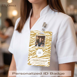 Luxury Gold Zebra Glitter Print Photo ID Badge