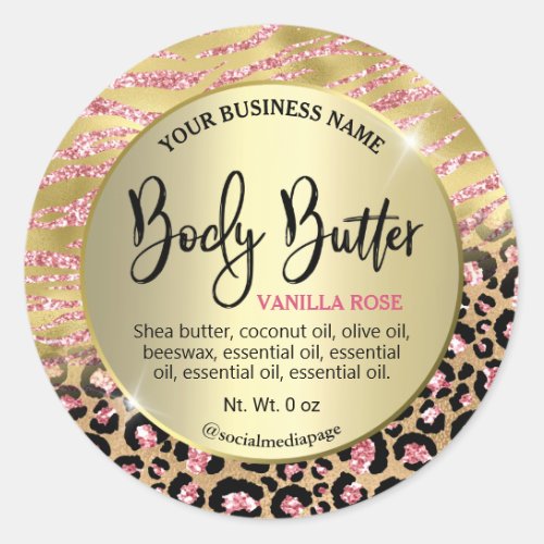 Luxury Gold Zebra Leopard Print Body Butter Labels