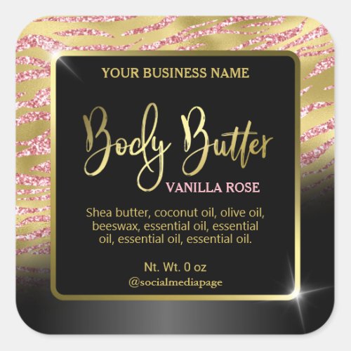 Luxury Gold Zebra Print Body Butter Labels