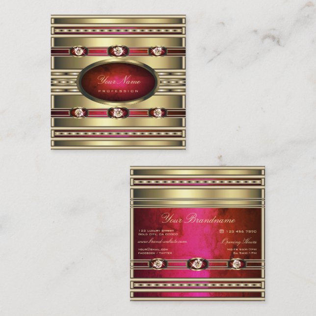 Luxury Golden and Red Pink Gradient Marble Pattern Square Business Card (Front/Back)