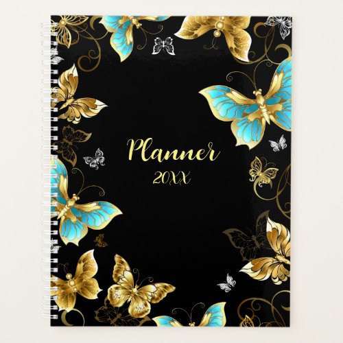 Luxury golden and turquoise butterflies planner