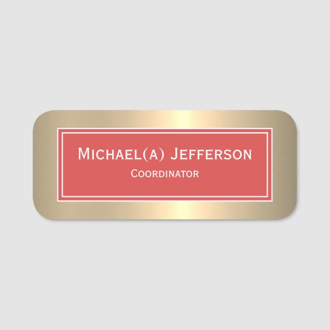 Luxury Golden Background Bold Tomato Red Name Tag (Front)