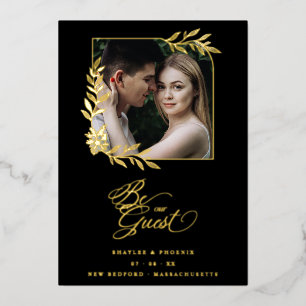 Luxury Golden Branches Frame Chic Photo Wedding Foil Invitation