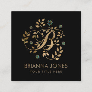 Luxury Golden Calligraphy Monogram with letter B Square Business Card