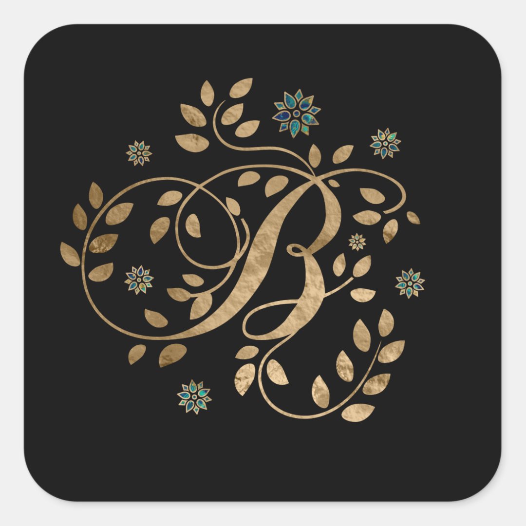 Luxury Golden Calligraphy Monogram With Letter B Square Sticker | Zazzle