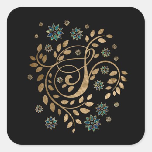 Luxury Golden Calligraphy Monogram with letter S Square Sticker