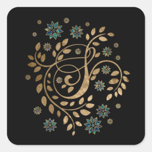 Luxury Golden Calligraphy Monogram with letter S Square Sticker