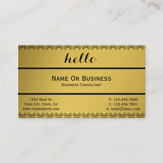 Luxury Golden Color Greeting Hello Message Business Card (Front)