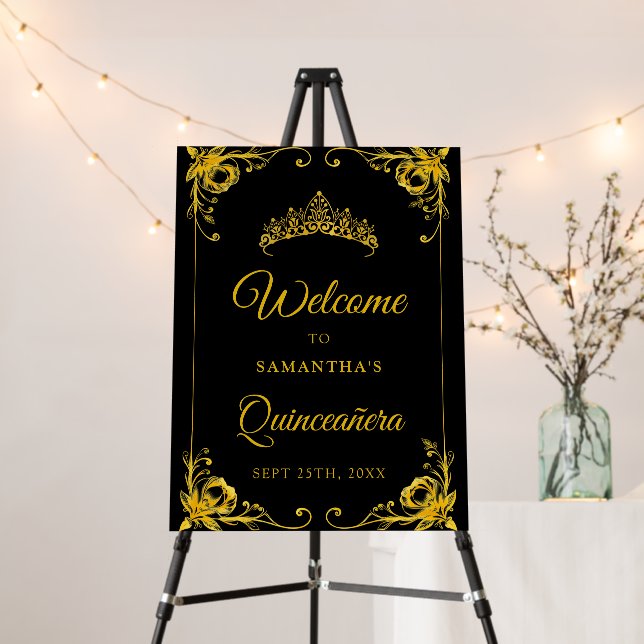Luxury Golden Crown Quinceañera Welcome Sign (In Situ (Stand))