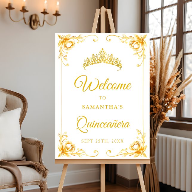 Luxury Golden Crown Quinceañera Welcome Sign (Creator Uploaded)