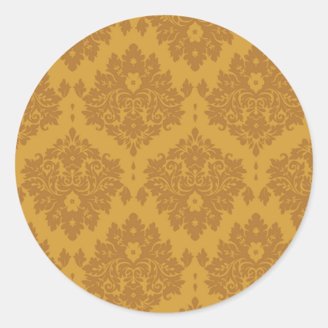 Luxury Golden Damask Classic Round Sticker (Front)