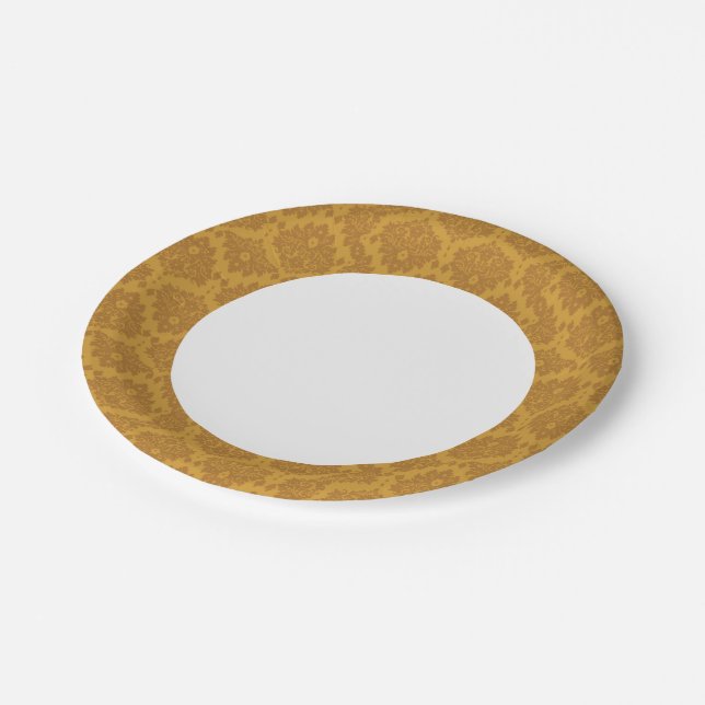 Luxury Golden Damask Paper Plates (Angled)