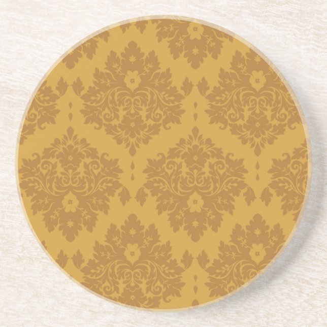 Luxury Golden Damask Sandstone Coaster (Front)