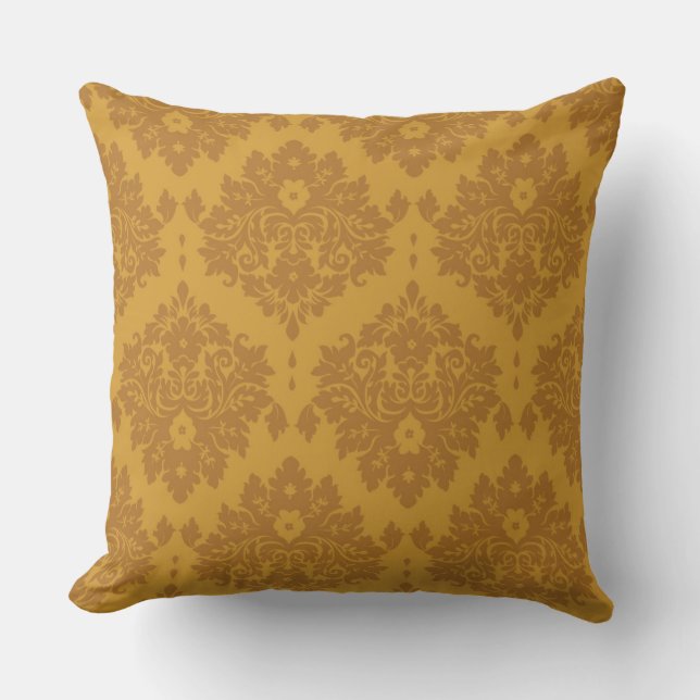 Luxury Golden Damask Throw Pillow (Front)