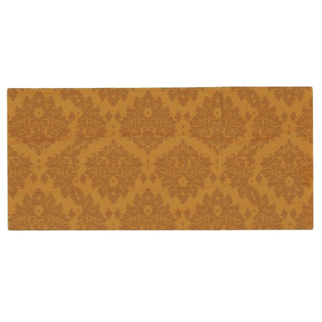 Luxury Golden Damask Wood Flash Drive (Front)