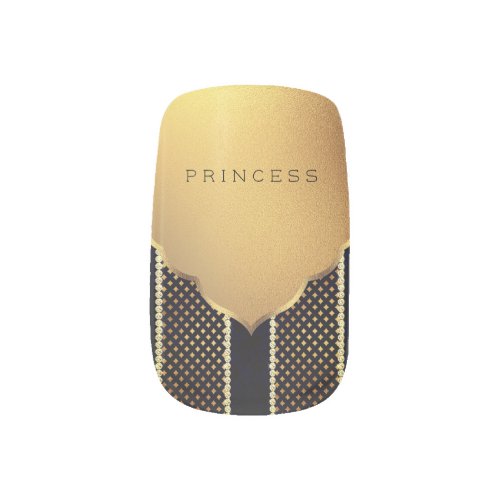 Luxury Golden Diamond Princess Black  Gold MIGNED Minx Nail Art