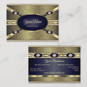 Luxury Golden Effects Dark Blue with Faux Diamonds Business Card