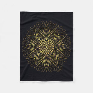 Luxury Golden Floral Mandala On Black Background F Fleece Blanket