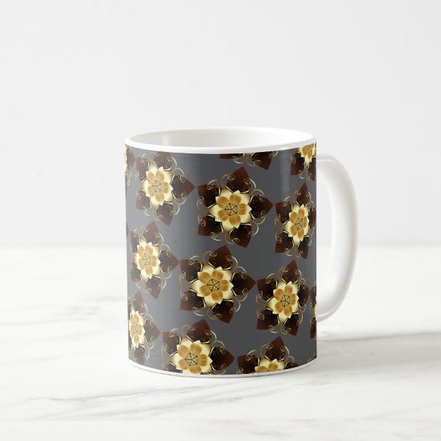 Luxury Golden Floral Mandala Ornamental Design Coffee Mug (Front Right)
