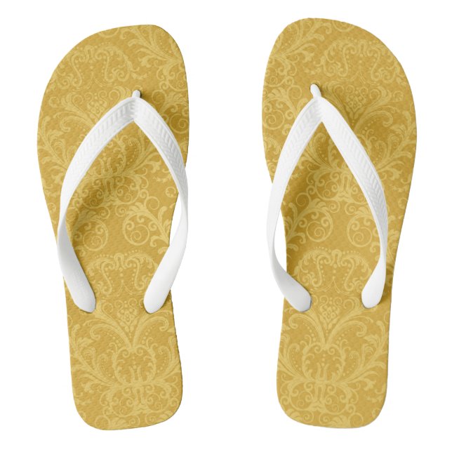 Luxury Golden Floral Wallpaper Flip Flops (Footbed)