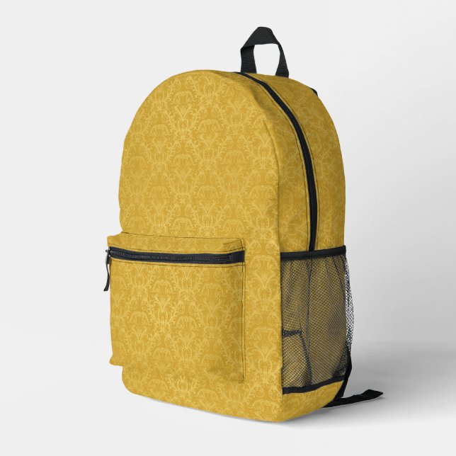 Luxury Golden Floral Wallpaper Printed Backpack (Back Corner Right)