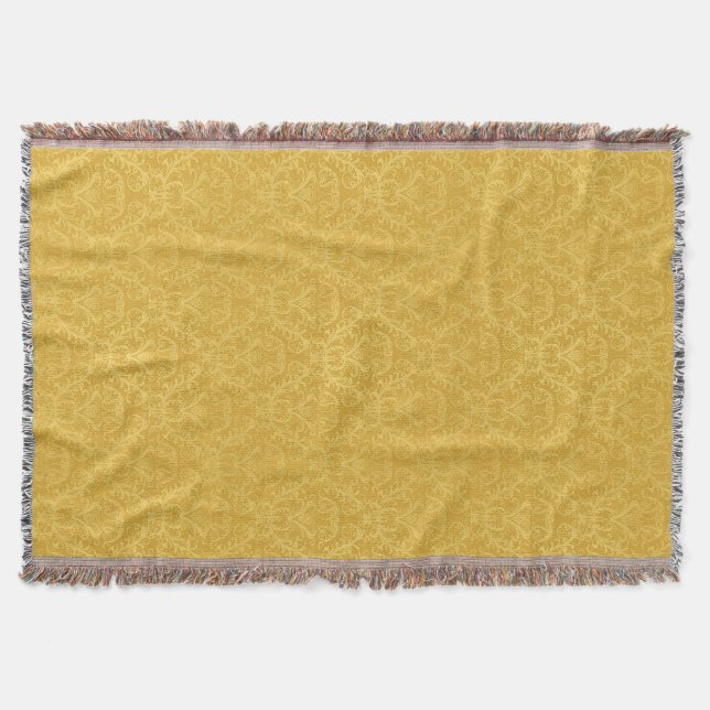 Luxury Golden Floral Wallpaper Throw Blanket (Front)
