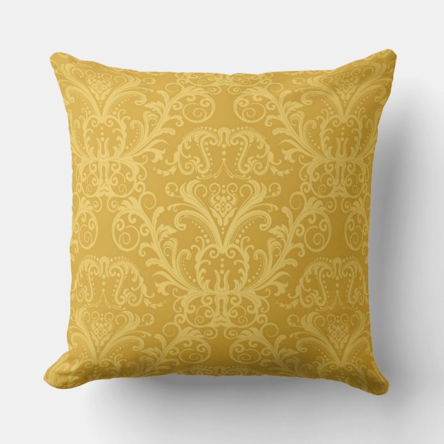 Luxury Golden Floral Wallpaper Throw Pillow (Front)