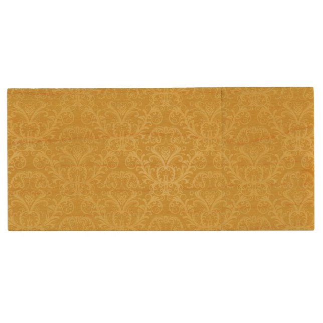 Luxury Golden Floral Wallpaper Wood Flash Drive (Front)