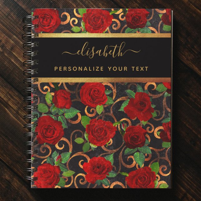    Luxury Golden Flowers Elegant Chic Classy Black Notebook (Creator Uploaded)