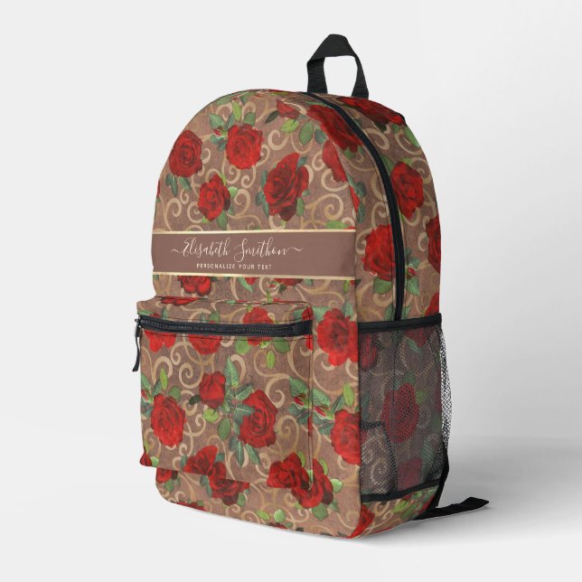  Luxury Golden Flowers Elegant Classy Taupe Custom Printed Backpack (Back Corner Right)