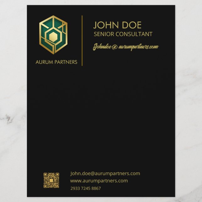 Luxury Golden Geometric Logo Black Presentation Fo Letterhead (Front)