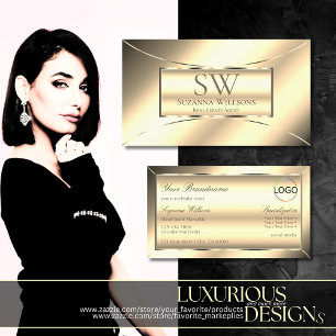 Luxury Golden Glamorous with Monogram and Logo Business Card