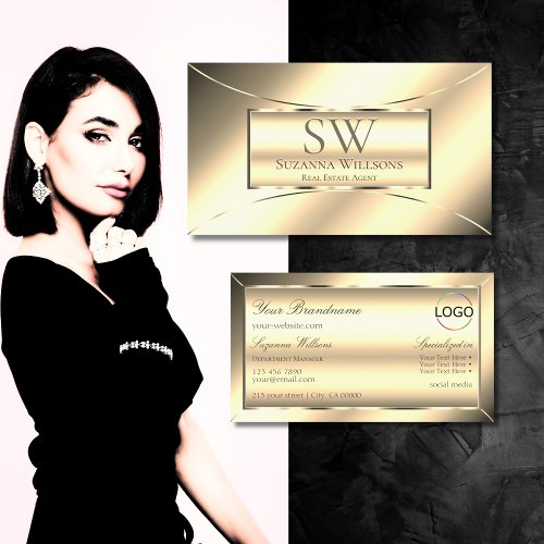 Luxury Golden Glamorous with Monogram and Logo Business Card