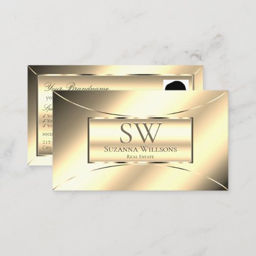 Luxury Golden Glamorous with Monogram and Photo Business Card