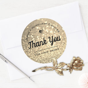 Luxury Golden Glitter Elegant Simple Thank You  Classic Round Sticker