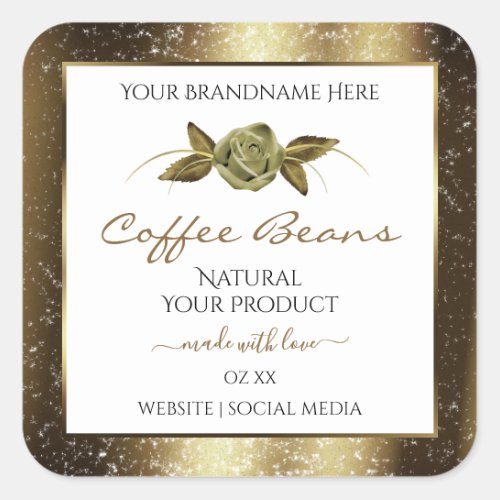 Luxury Golden Glitter Floral White Product Labels