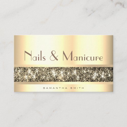 Luxury Golden Glitter Sparkle Nails and Manucure Business Card