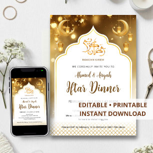 Luxury Golden Glow Ramadan Iftar Dinner Invitation