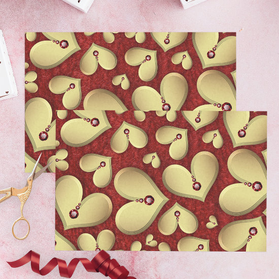 Luxury Golden Heart with Red Gems on Deep Red