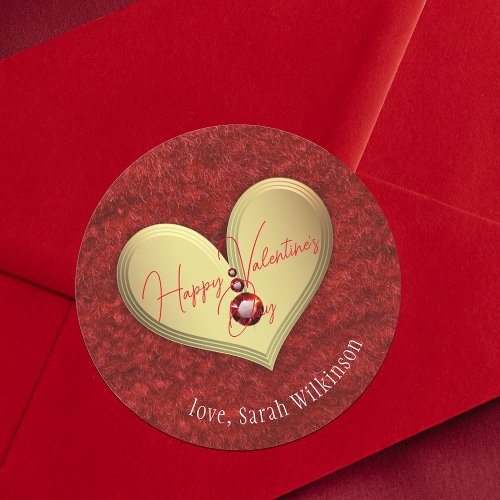 Luxury Golden Heart with Red Gems Valentines Day Classic Round Sticker