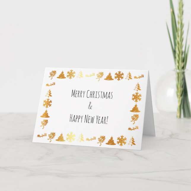 Luxury golden icons on white X-mas greeting card (Front)