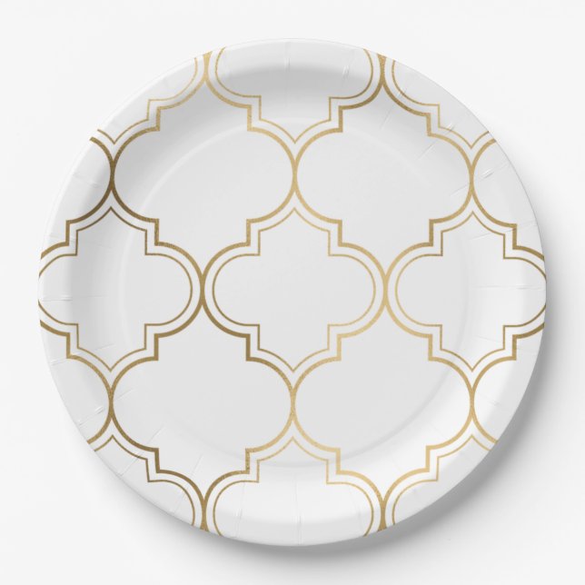 Luxury Golden Islamic Geometric Pattern Motifs Paper Plates (Front)