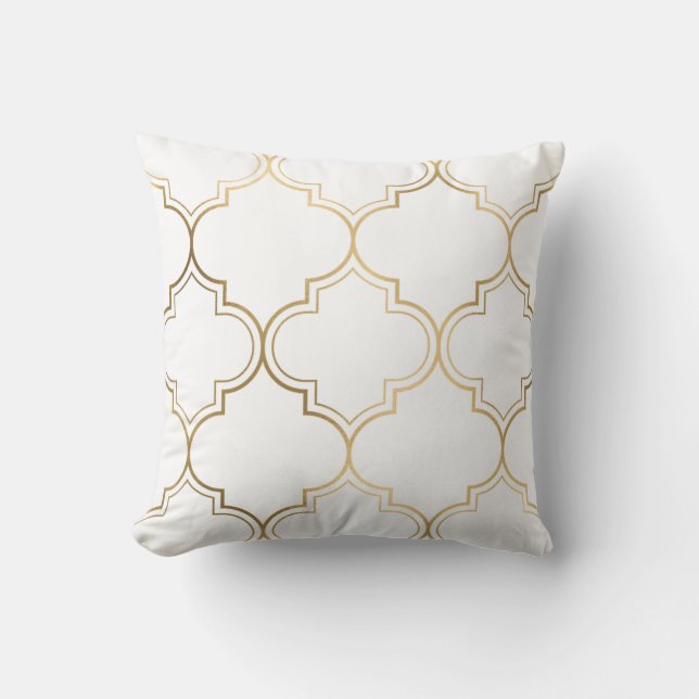 Luxury Golden Islamic Geometric Pattern Motifs Throw Pillow (Front)