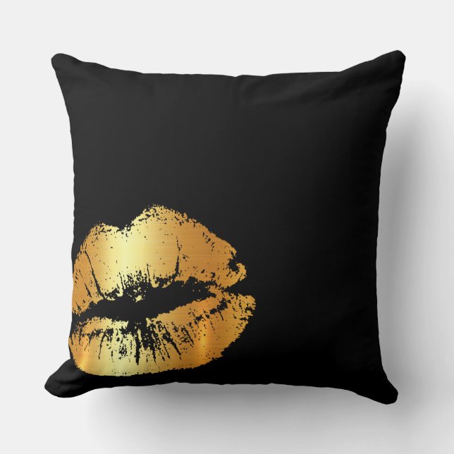 Luxury golden kiss on black throw pillow (Front)