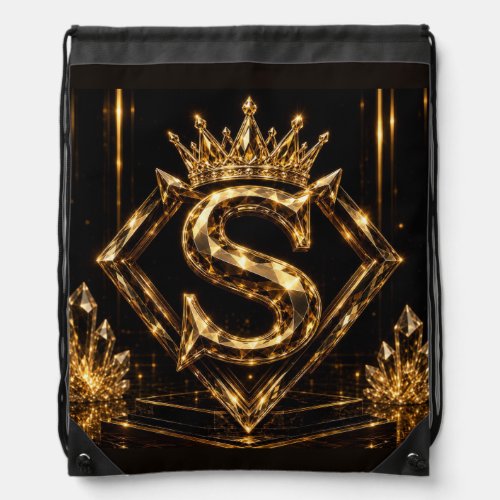 Luxury Golden Letter S Crown Diamond Monogram Drawstring Bag