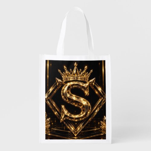 Luxury Golden Letter S Crown Diamond Monogram Grocery Bag