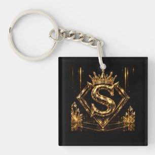 Luxury Golden Letter S Crown Diamond Monogram Keychain