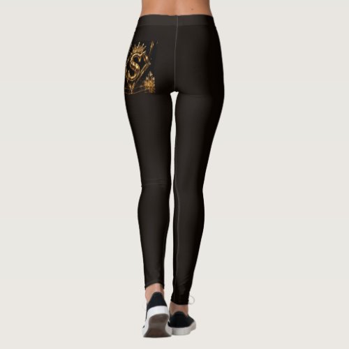 Luxury Golden Letter S Crown Diamond Monogram Leggings