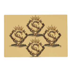 Luxury Golden Letter S Crown Diamond Monogram Placemat